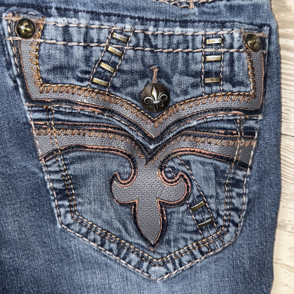 Rock Revival Jeans Mens 36x31 Blue Jack Slim Straight Denim Stretch Embroidered - Picture 12 of 14